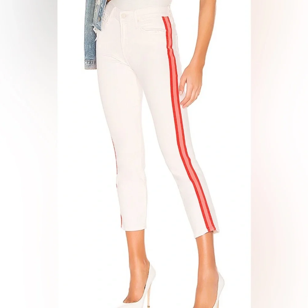 Mother Mid Rise Dazzler Whipping The Cream Pink Racer Crop